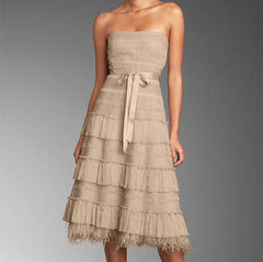 Tiered strapless feathered dress